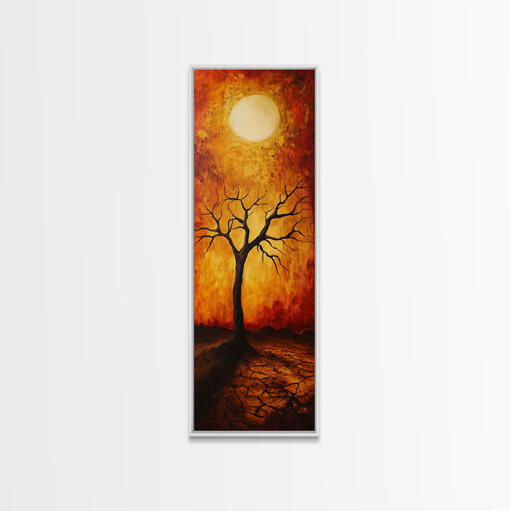 Sunset Tree, moody art, wabi sabi art, pine tree art, autumn painting, framed canvas print, dark romance painting