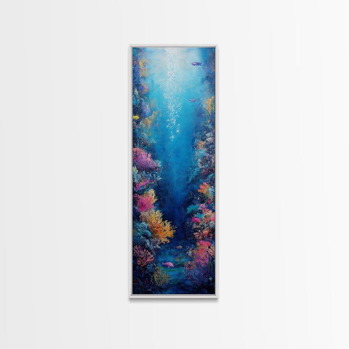 Deep Sea Coral, dolphin painting, ocean wall art, marine life art, framed canvas print, nautical decor, blue and green wall art