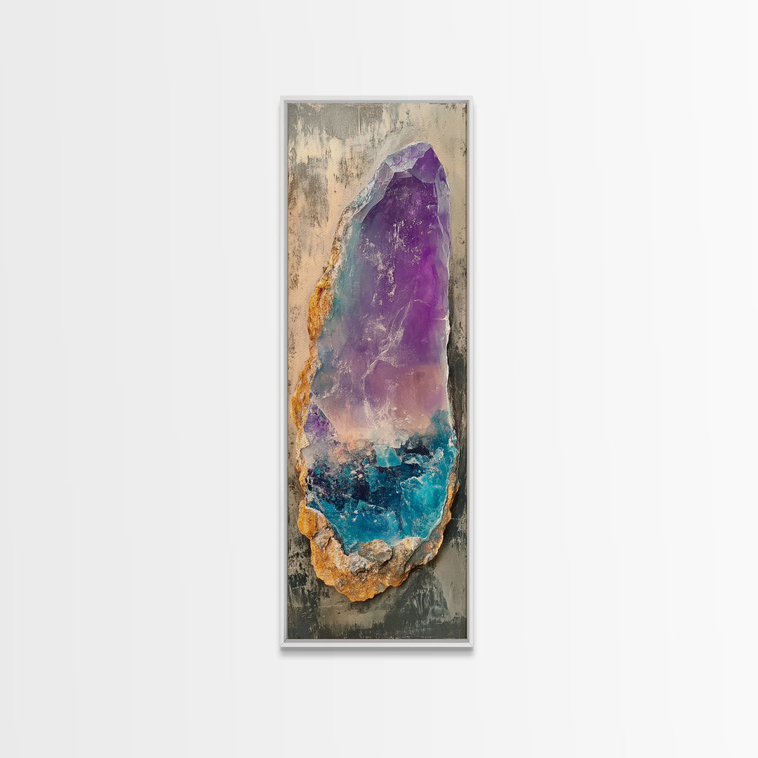Amethyst Geode, gemstone painting, sacred geometry wall art, boho art, teal wall art, wabi sabi art, Canvas Print, zen wall art