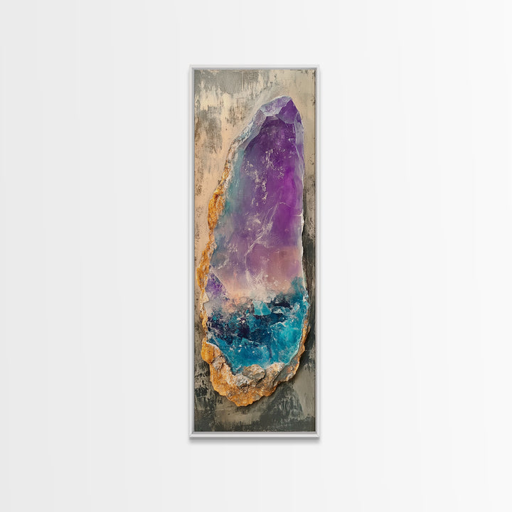 Amethyst Geode, gemstone painting, sacred geometry wall art, boho art, teal wall art, wabi sabi art, Canvas Print, zen wall art