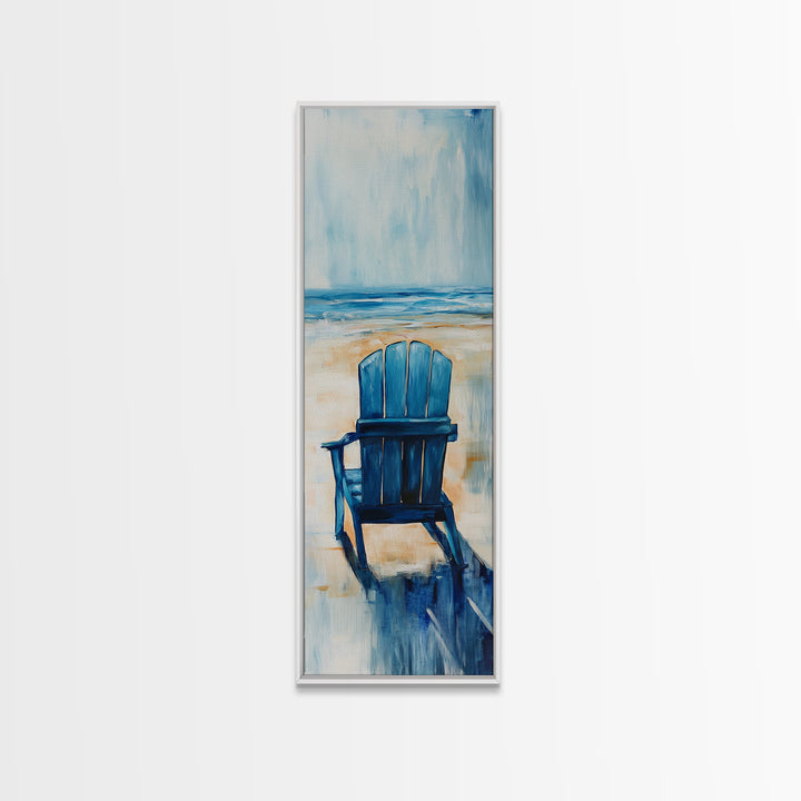 Blue Beach Chair, coastal decor, nautical wall art, ocean painting, beach house art, seascape painting, framed canvas print