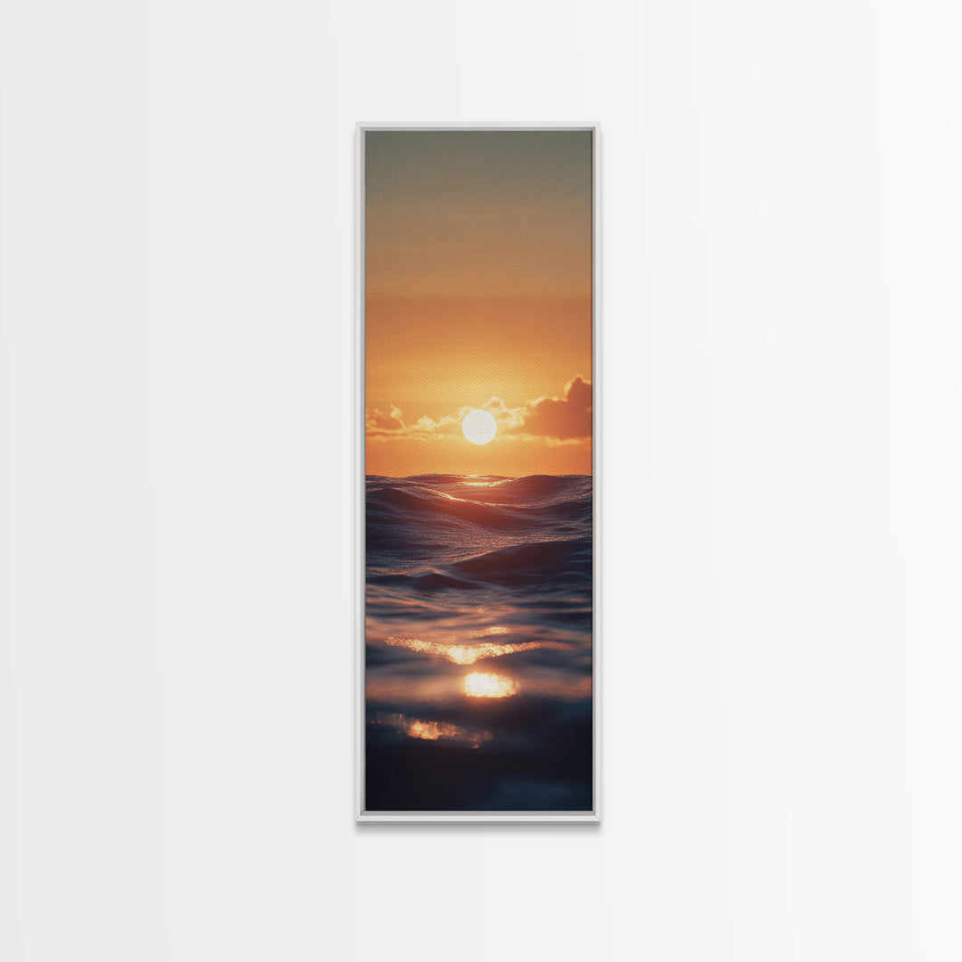 Ocean Sunset, Coastal Painting, Seascape Art, Canvas Print, Nautical Decor, Vertical Wall Art, Beach House Art