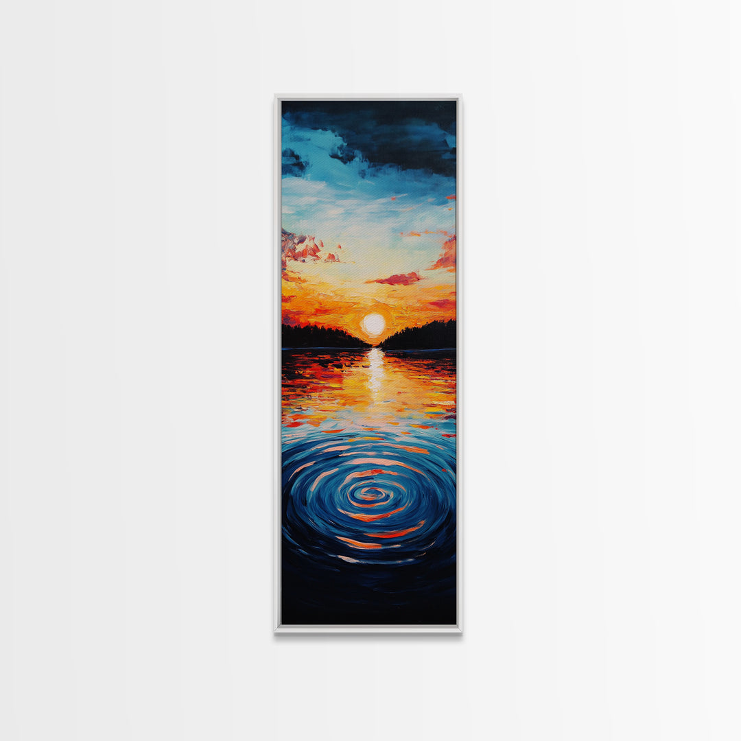 Ocean Horizon, Sunset Glow, Moody Painting, Framed Canvas Print, Coastal Landscape Art, Wabi Sabi Art, Vertical Wall Art
