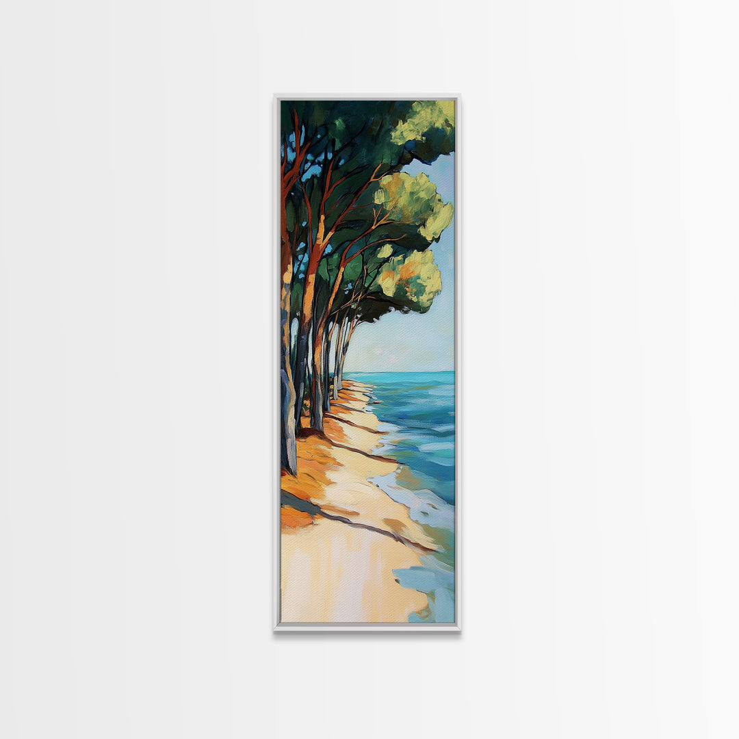 Beach Pines, coastal cowgirl wall art, coastal decor, nautical painting, ocean painting, framed canvas print, seascape painting