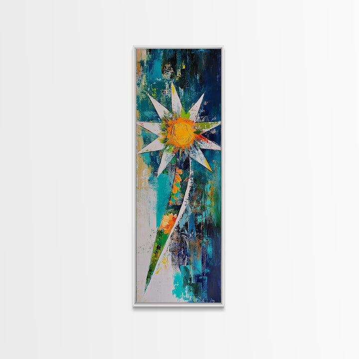 Abstract Star, Agave Painting, Mosaic Wall Art, Sacred Geometry Wall Art, Modern Botanical Prints, Canvas Print, Tall Narrow Art