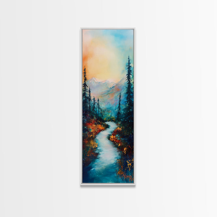 Autumn River, mountain painting, pine tree art, framed canvas print, landscape painting, rustic wall art, above couch art, fall decor