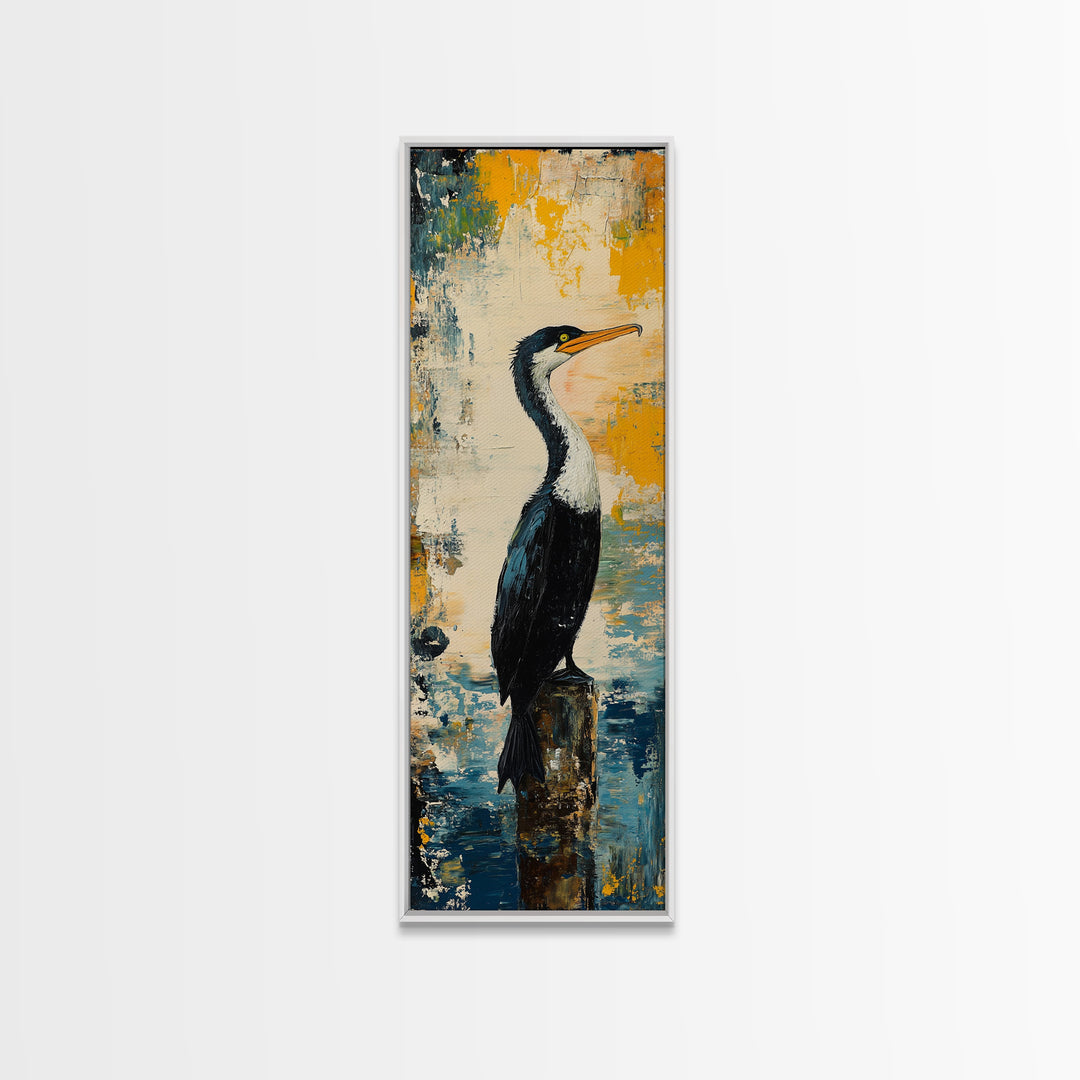 Abstract Bird Art, Coastal Wall Art, Nautical Decor, Bird Art Print, Framed Canvas Print, Rustic Wall Art,  Vertical Wall Art