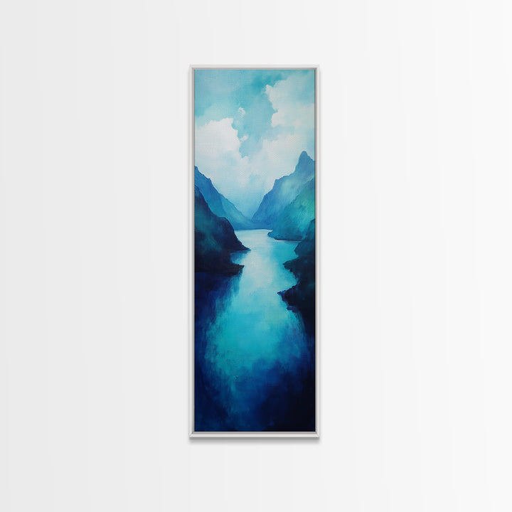 Blue and Green Wall Art, Moody Art, Landscape Painting, Framed Canvas Print, Wabi Sabi Art, Nautical Decor, Extra Wide Art
