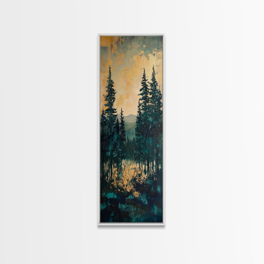 Forest Landscape, moody art, pine tree art, forest at dusk painting, mountain painting, rustic wall art, framed canvas print