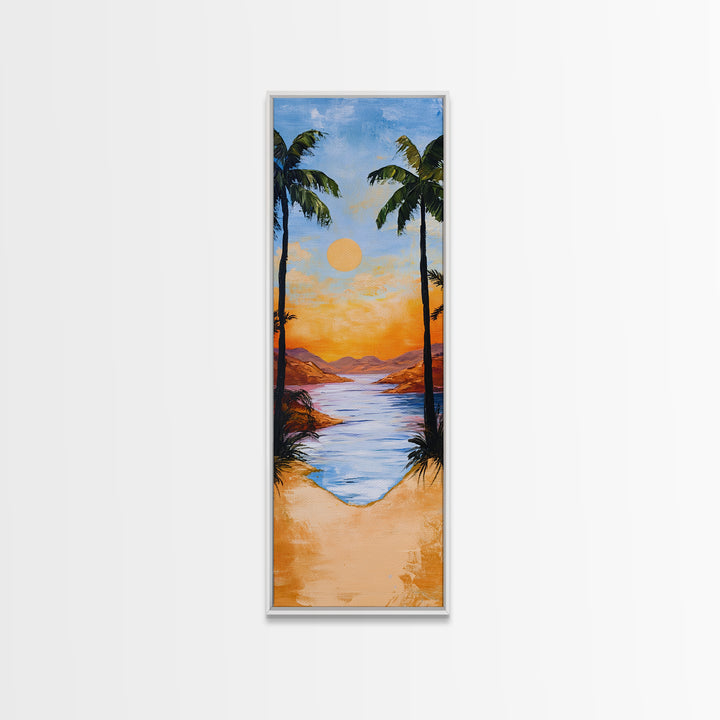 Tropical Sunset, palm tree painting, coastal decor, Hawaii art, nautical painting, framed canvas print,  coastal landscape art