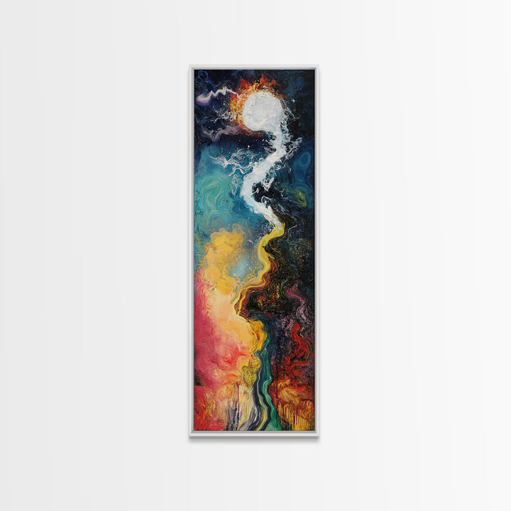 Cosmic Flow, abstract art, sacred geometry wall art, framed canvas print, moody art, vibrant colors, contemporary art, vertical wall art