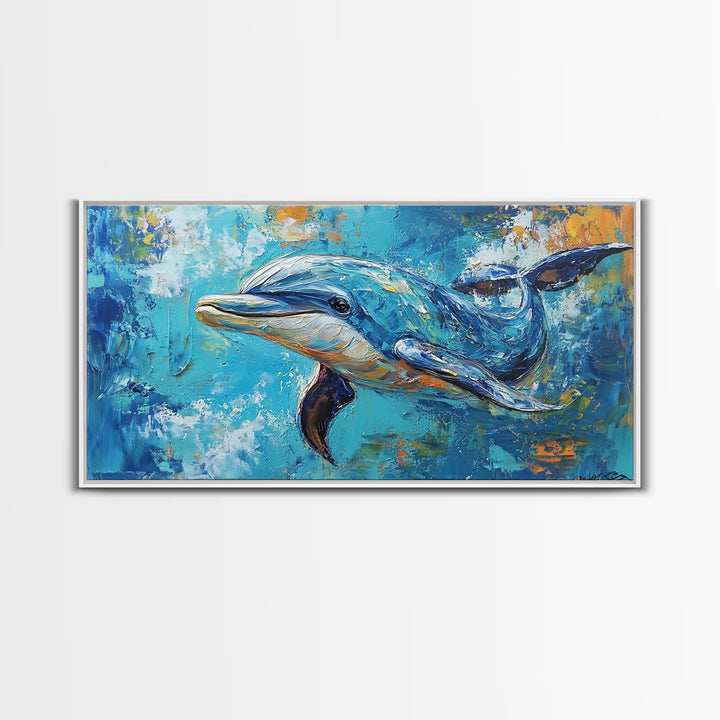 Dolphin Painting, Whale Painting, Blue and Green Wall Art, Nautical Wall Art, Gift Idea for Her, Ocean Art, Canvas Print, Coastal Decor