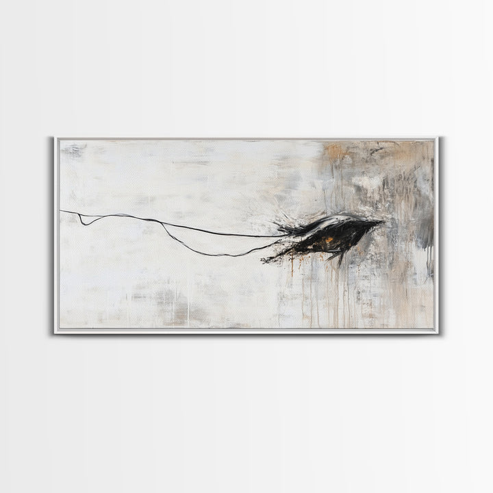 Abstract Crow, dark romance painting, gothic decor, minimalist art, moody art, black and white wall art, Canvas Print, wabi sabi art