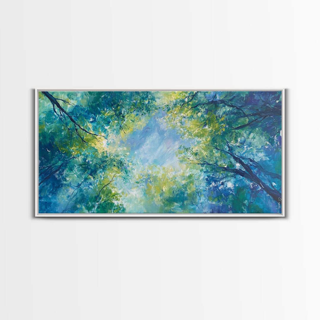 Canopy View, tree painting, green wall art, botanical prints, sage green wall art, whimsical art, Framed Canvas Print, gift idea
