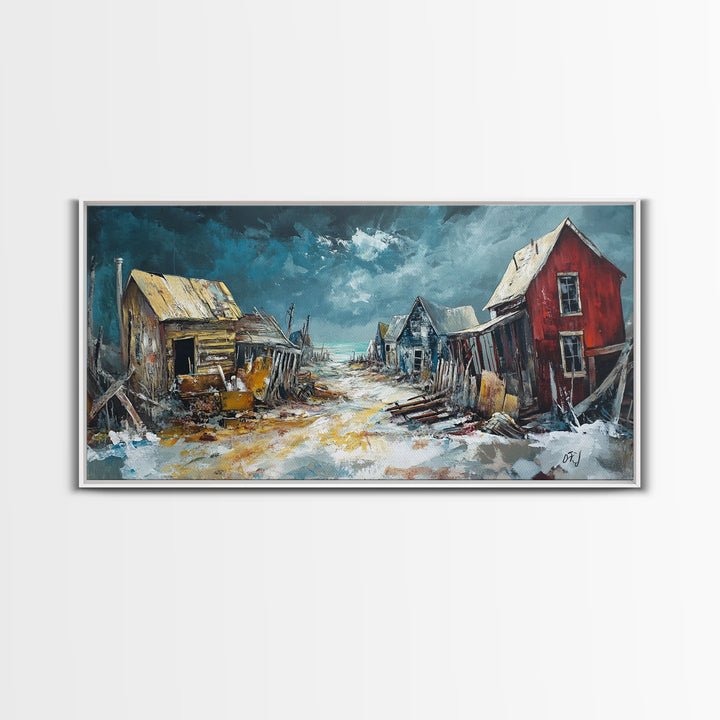 Abandoned Town Art, Rustic Decor, Moody Art, Western Landscape Art, Framed Canvas Print, Extra Wide Art, Farmhouse Art