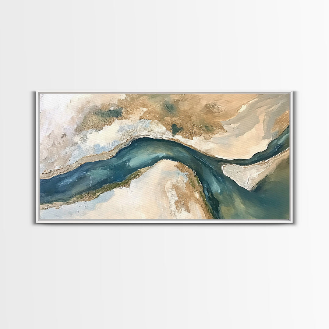 Abstract River, Neutral Landscape, Panoramic Art, Canvas Print, Wabi Sabi Art, Rustic Wall Art, Above Bed Wall Art, Minimalist Art