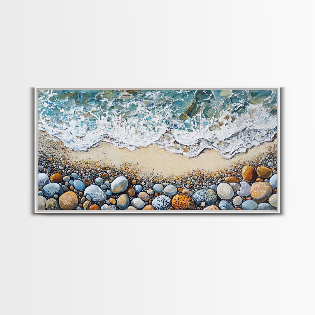 Coastal decor, beach painting, framed canvas print, extra wide art, ocean waves, seascape painting, rustic wall art, nautical wall art