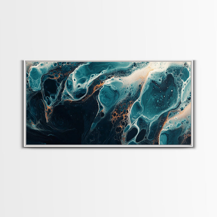Abstract Fluid Art, moody art, blue and green wall art, wabi sabi art, extra wide art, horizontal wall art, Canvas Print