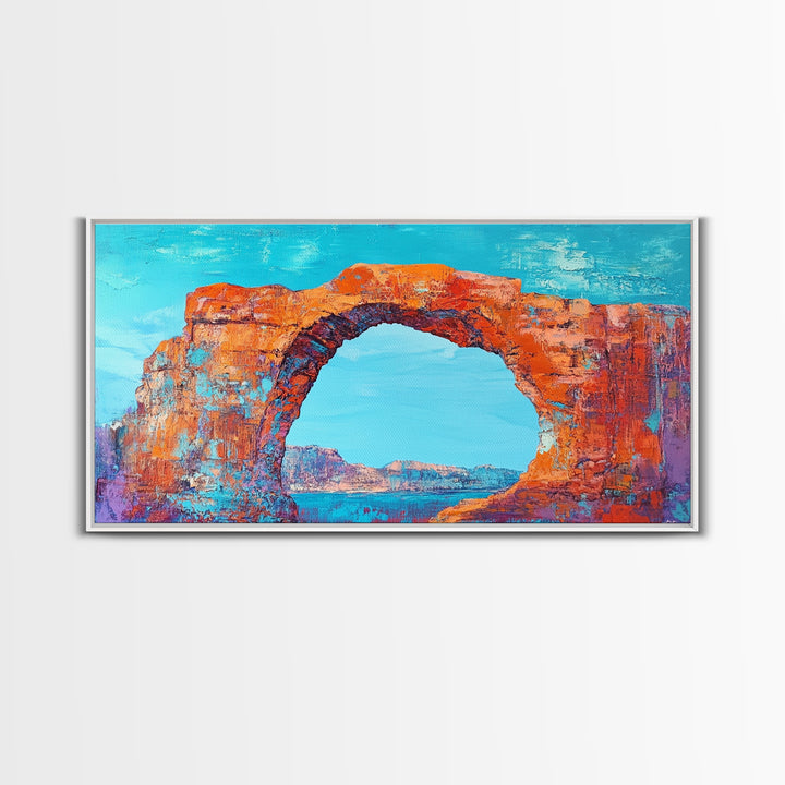 Natural Arch, Red Rock, Southwest Wall Art, Landscape Painting, Extra Wide Art, Panoramic Painting, Canvas Print, Gift Idea