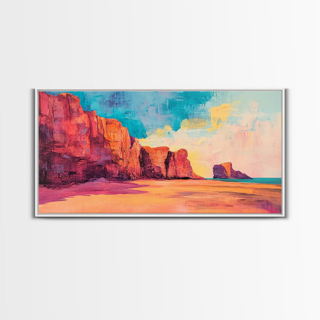 Desert Cliffs, Coastal Decor, Sunset Painting, Landscape Art, Panoramic Painting, Coastal Landscape Art, Canvas Print, Rustic Decor