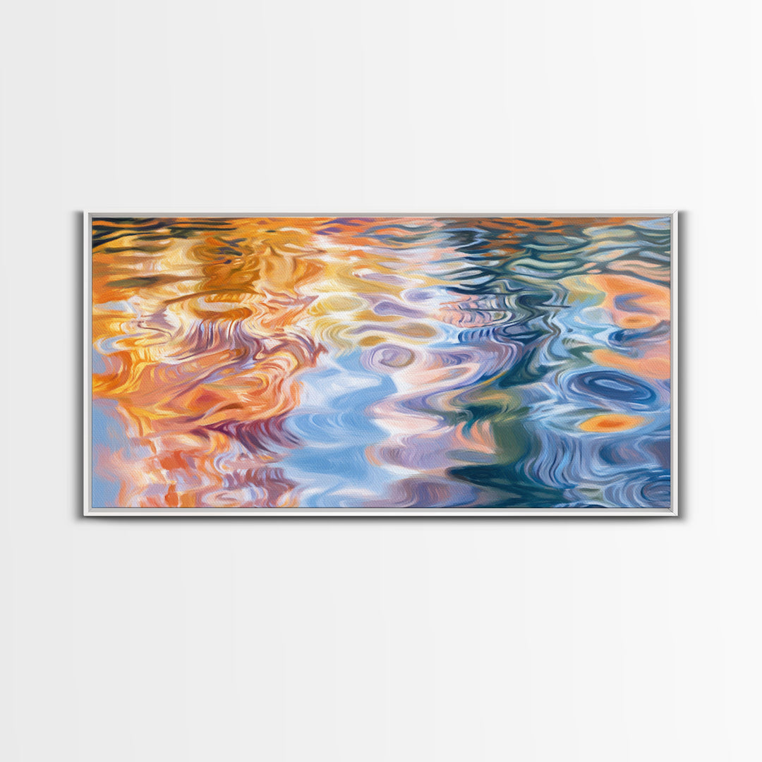 Abstract Water, Nautical Wall Art, Blue and Green Wall Art, Panoramic Painting, Extra Wide Art, Canvas Print, Living Room Art