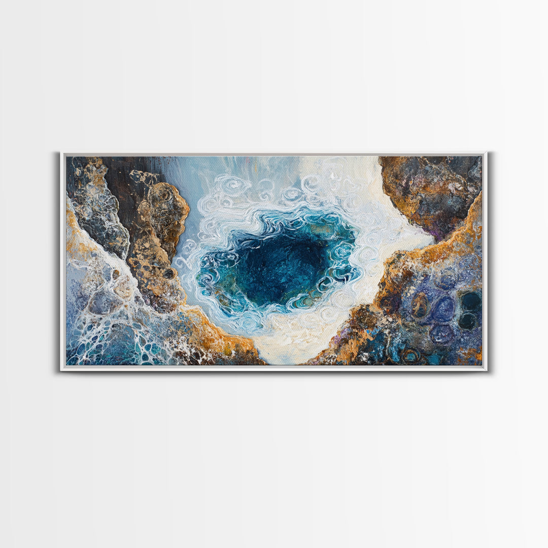 Ocean Abyss, oyster painting, abstract coastal art, framed canvas print, nautical wall art, extra wide art, blue wall art