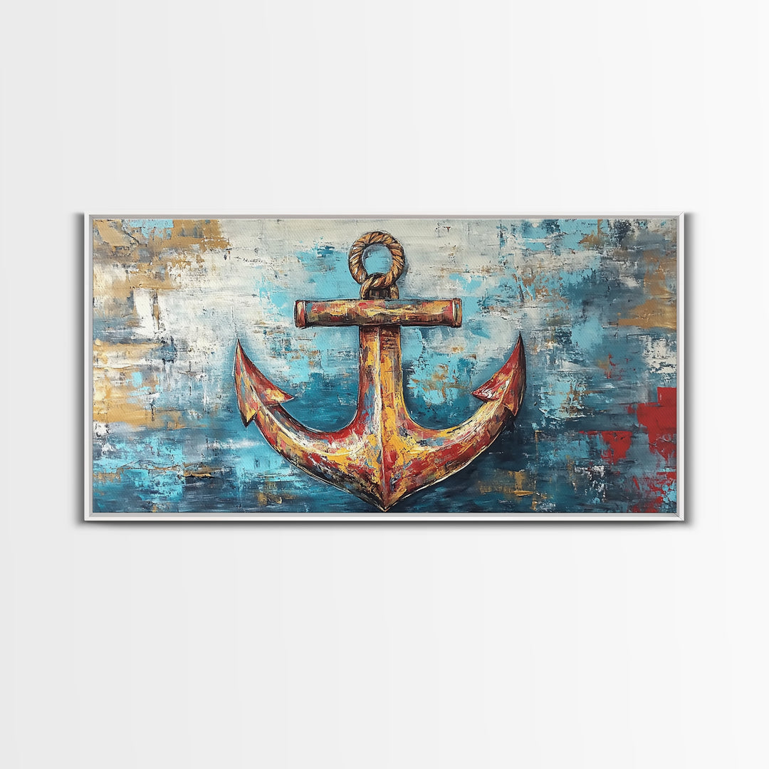 Nautical Anchor, Coastal Decor, Rustic Wall Art, Extra Wide Art, Nautical Wall Art, Horizontal Wall Art, Framed Canvas Print, Living Room Art