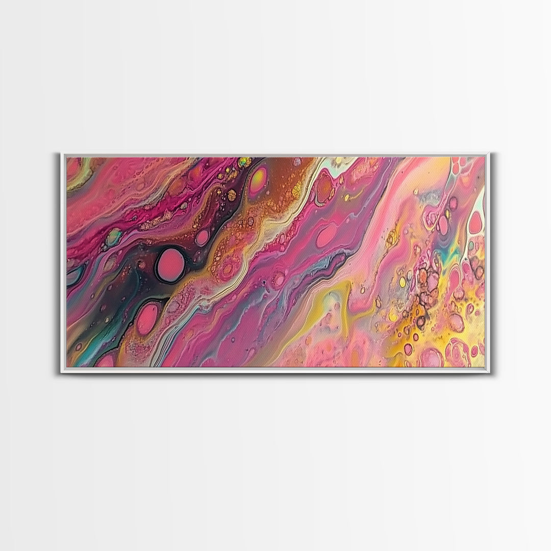 Pink Abstract, fluid art, cosmic energy, modern painting, blotter art, moody wall art, extra wide art, Framed Canvas Print, therapy art