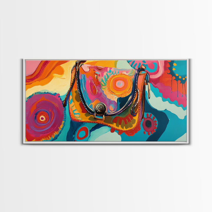 Abstract Handbag Art, boho art, pink abstract art, whimsical art, extra wide art, horizontal wall art, Canvas Print
