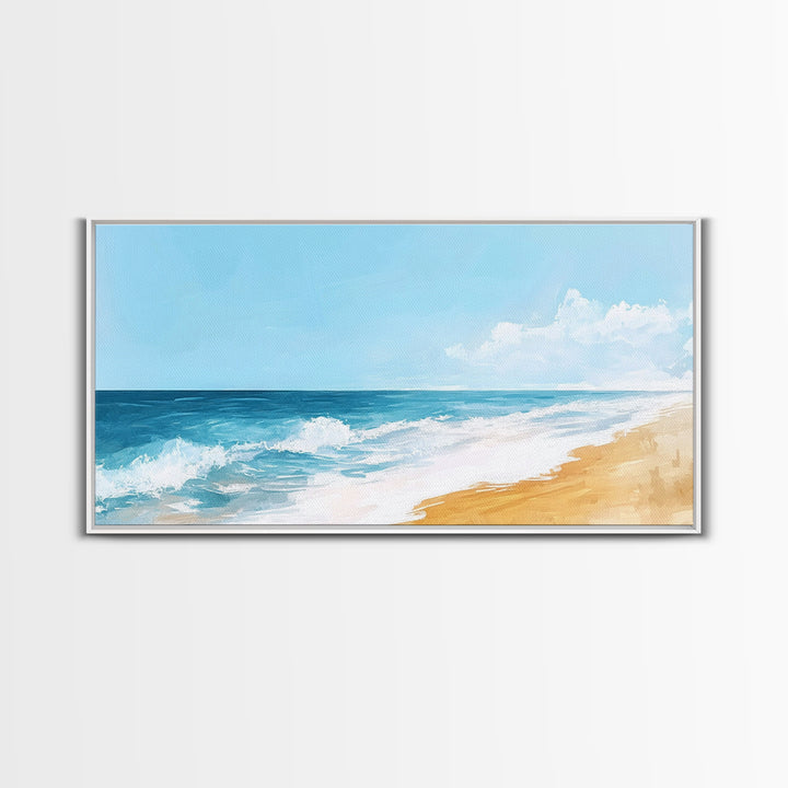 Ocean Beach Painting, seascape painting, coastal wall art, nautical decor, beach house art, panoramic painting, Canvas Print