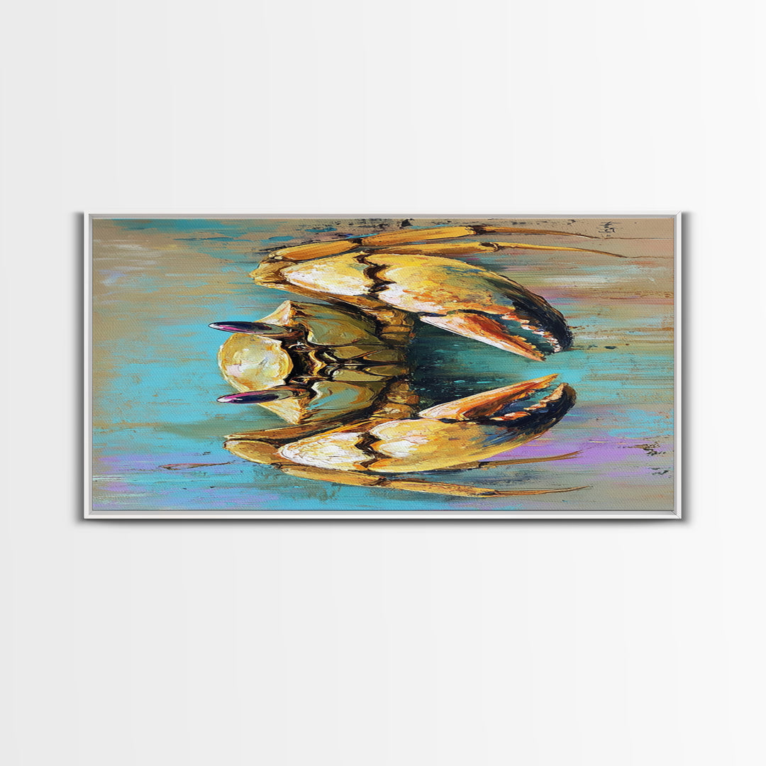 Crab Painting, Coastal Decor, Nautical Wall Art, Rustic Art, Framed Canvas Print, Ocean Artwork, Beach House Art, Marine Life Art
