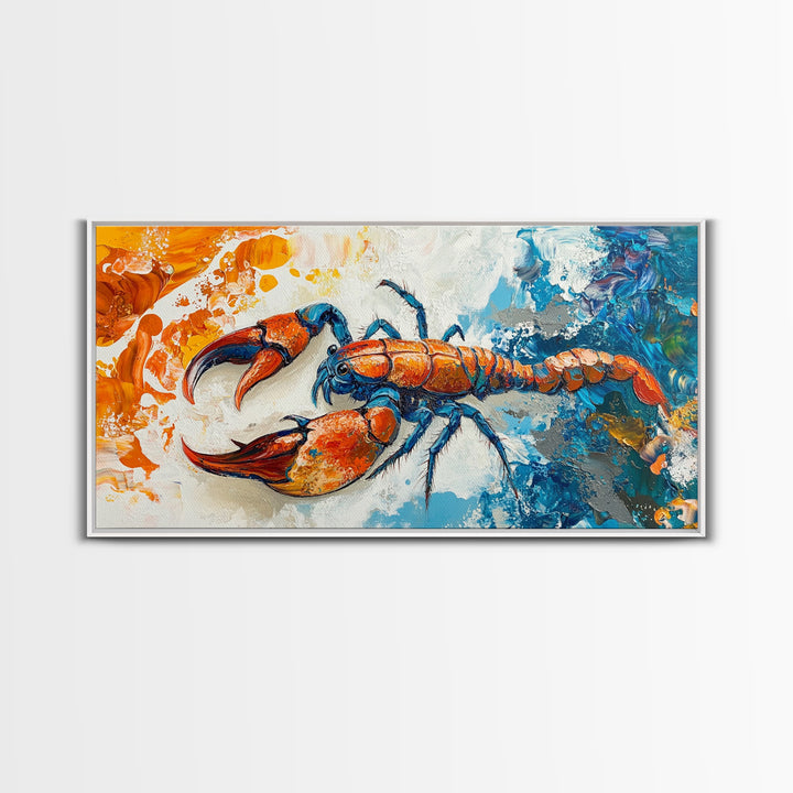Crayfish Painting, Coastal Decor, Nautical Wall Art, Rustic Art, Framed Canvas Print, Marine Life Artwork, Ocean Inspired Art
