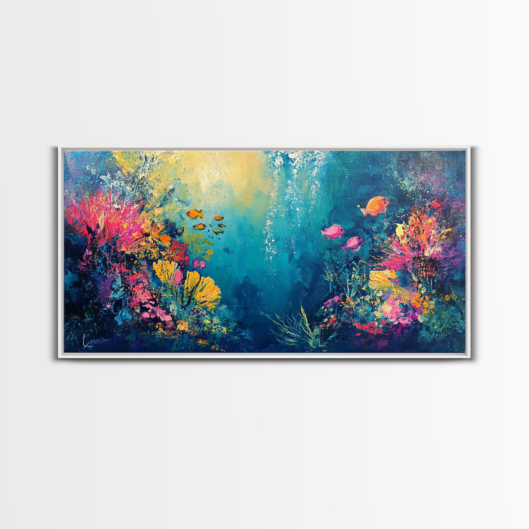 Coral Reef Painting, Coastal Decor, Ocean Wall Art, Nautical Painting, Framed Canvas Print, Underwater Artwork, Marine Life Art