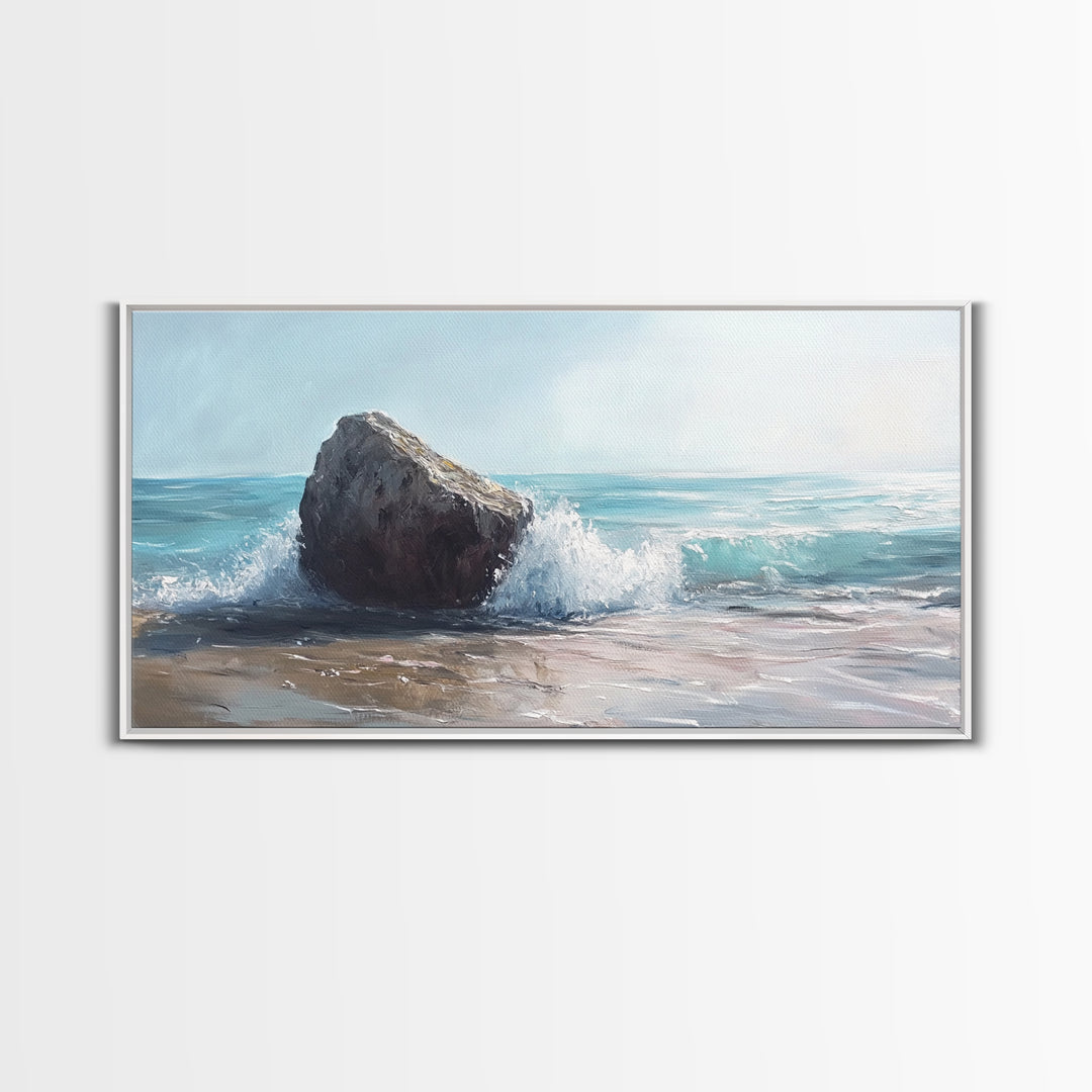 Ocean Rock Painting, seascape painting, coastal decor, nautical wall art, above bed wall art, horizontal art, canvas print