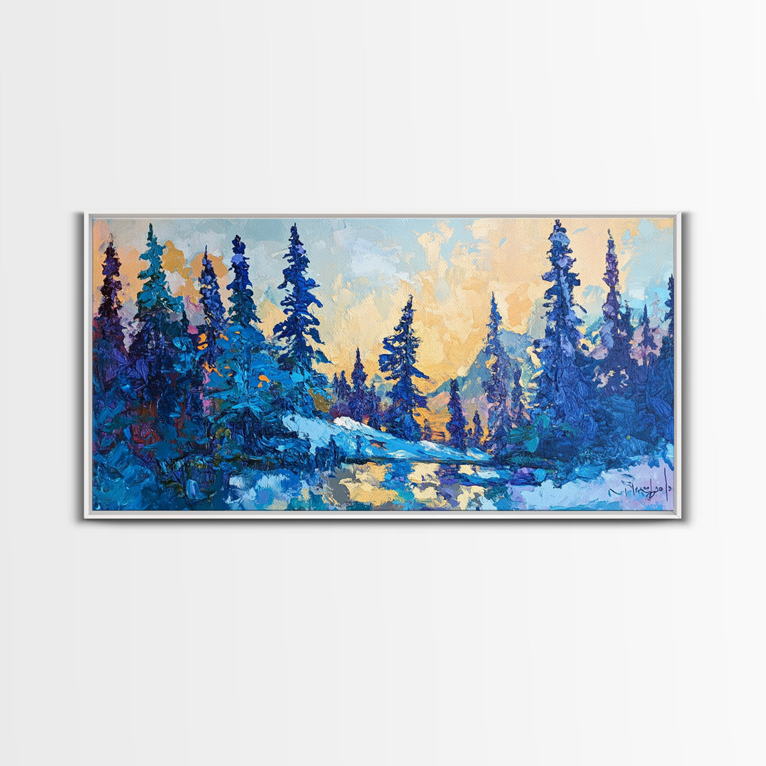Pine trees, winter landscape, moody forest, framed canvas print, pine tree art, smoky mountain art, rustic wall art