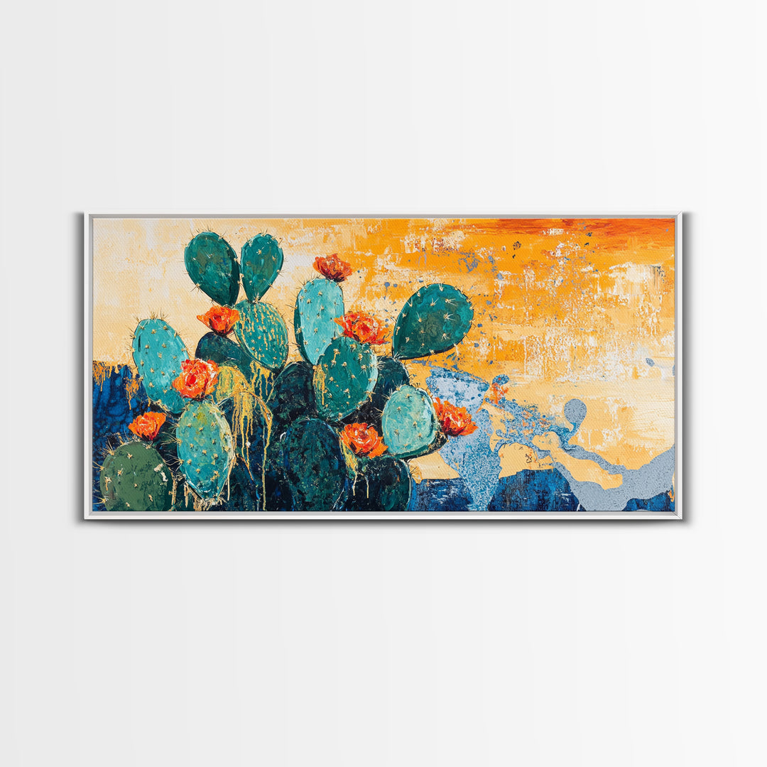 Cactus Painting, agave painting, southwest wall art, rustic decor, framed canvas print, desert painting, extra wide art, boho art