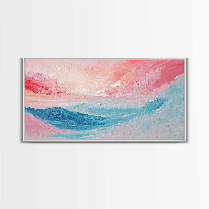 Abstract, pink blue, dreamy sky, Canvas Print, pink abstract art, landscape painting, soft color art, horizontal wall art