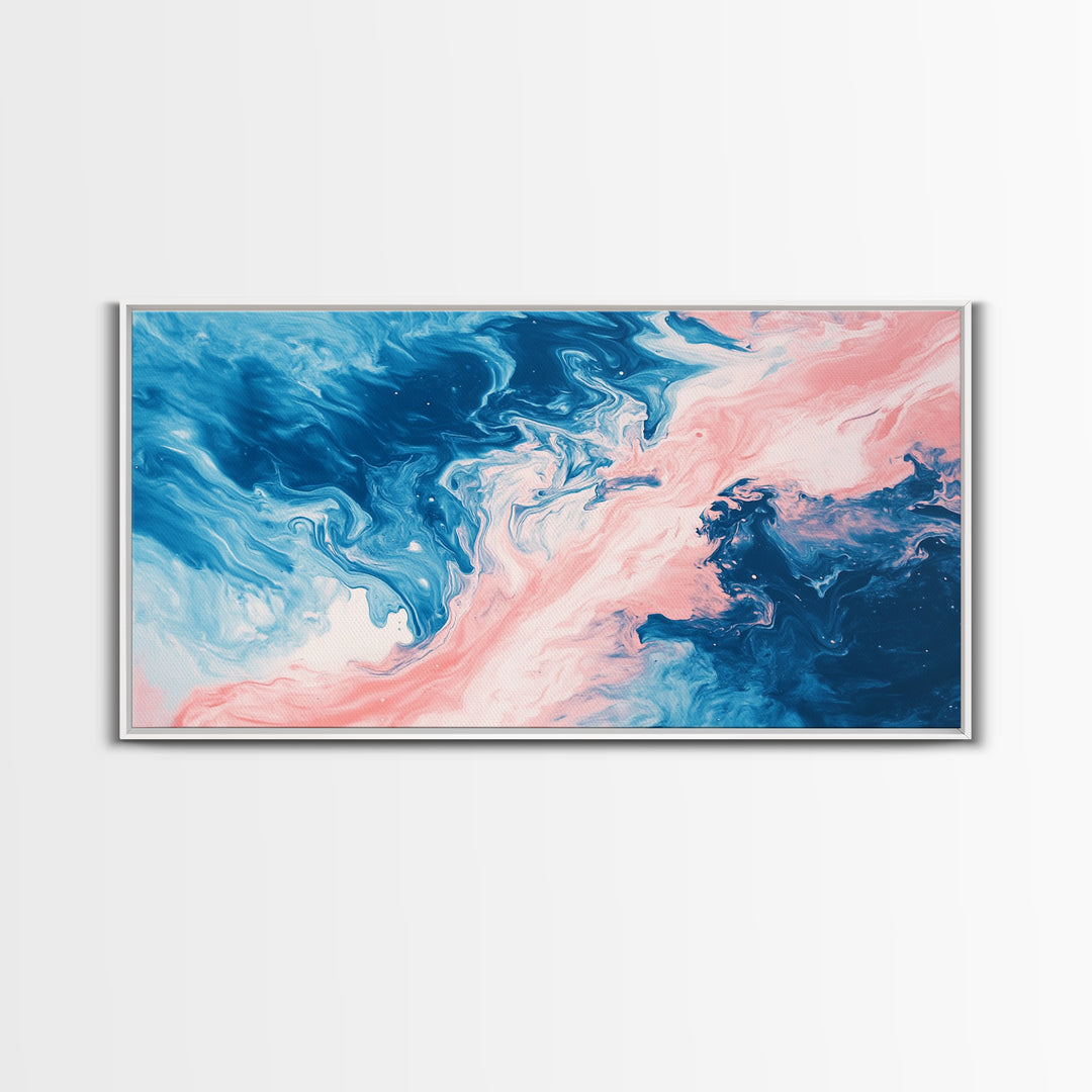 Blue Pink Abstract, Fluid Art, Ocean Inspired, Canvas Print, Whimsical Art, Light Pink Wall Art, Teal Wall Art, Therapy Art