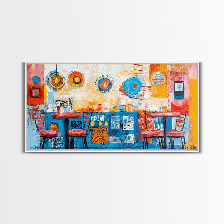 Cafe painting, espresso martini wall art, coffee wall art, food review kitchen art, warm cozy vibes, rustic decor, framed canvas print, boho art