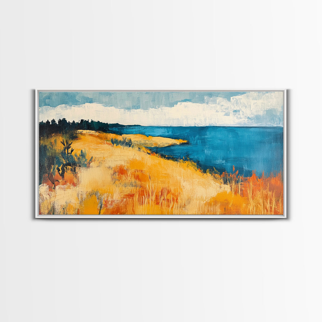 Coastal Landscape, Ocean Painting, Nautical Decor, Rustic Art, Farmhouse Art, Living Room Art, Framed Canvas Print, Extra Wide Art, Bedroom Art