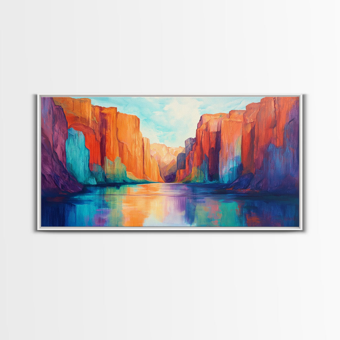 Canyon painting, southwest wall art, mountain painting, bold colors, moody art, rustic wall art, extra wide art, canvas print, scenic landscape