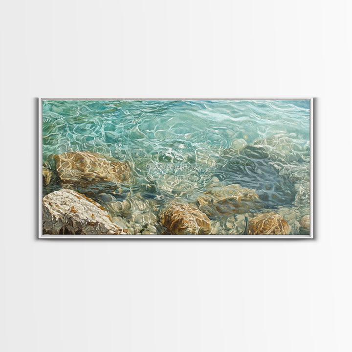 Crystal Clear Water, coastal painting, nautical wall art, beach house decor, ocean inspired art, Framed Canvas Print, blue and green wall art