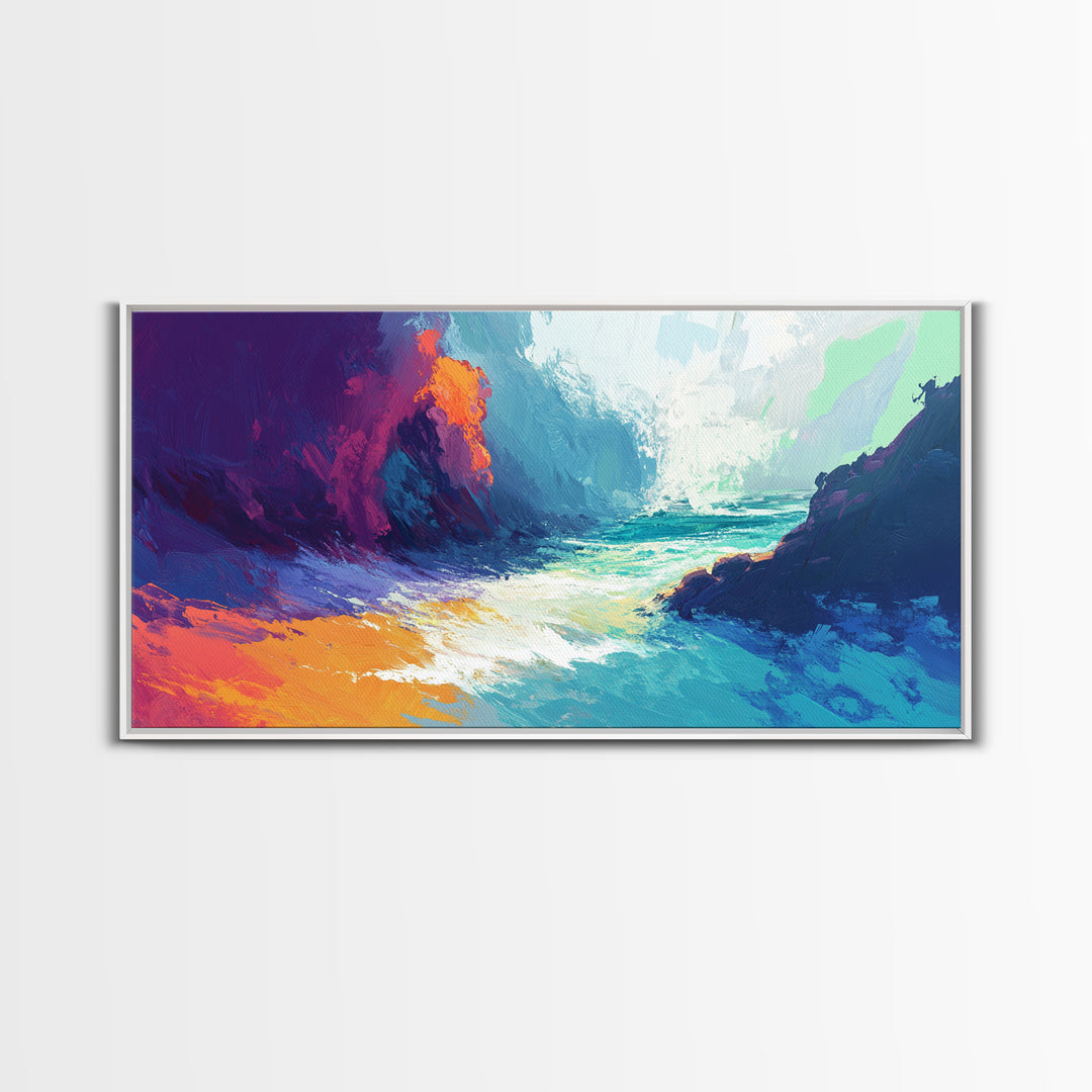 Abstract Seascape, Moody Ocean Painting, Dark Romance Painting, Nautical Wall Art, Coastal Decor, Framed Canvas Print, Large Art