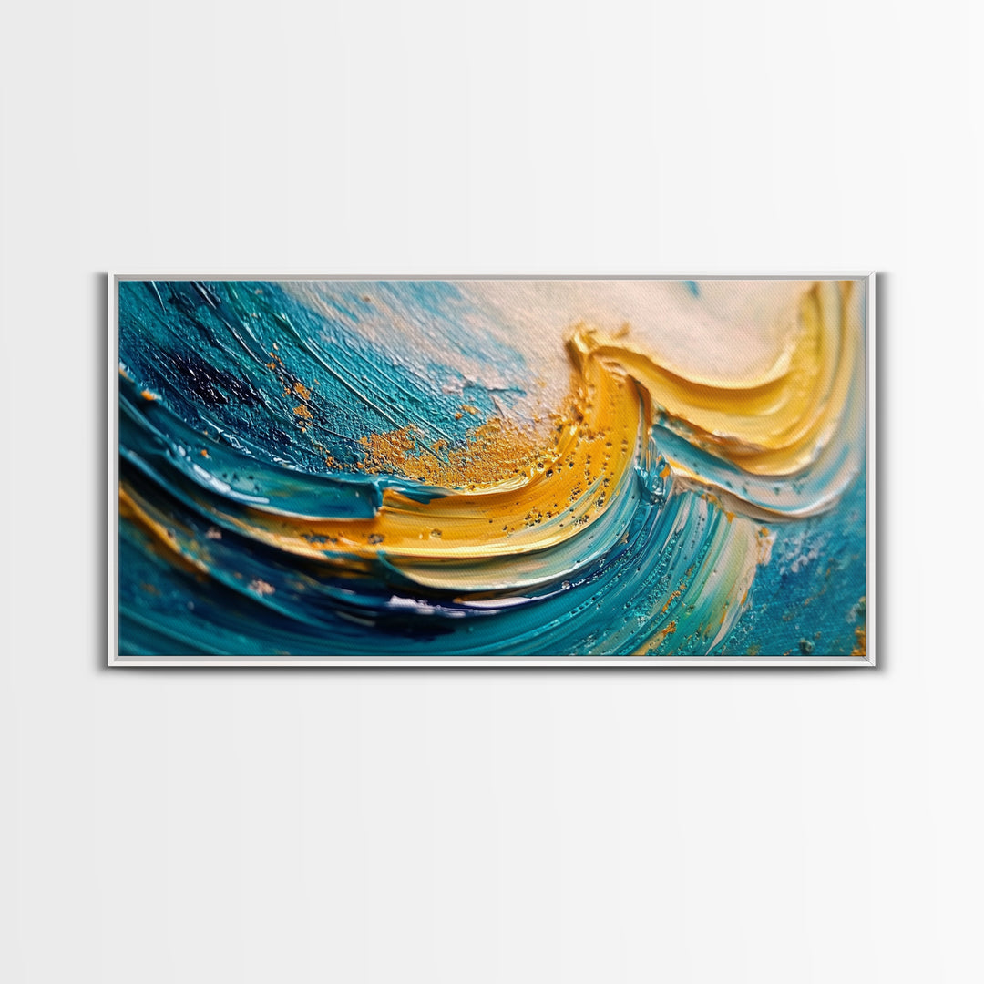 Abstract Ocean, Textured Painting, Teal Wall Art, Nautical Decor, Horizontal Wall Art, Framed Canvas Print, Coastal Decor, Extra Wide Art