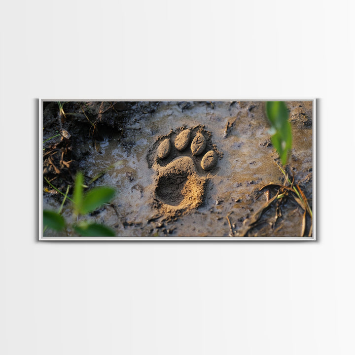 Animal Paw Print, rustic decor, moody art, nature painting, wildlife art, earthy tones, textured wall art, Framed Canvas Print
