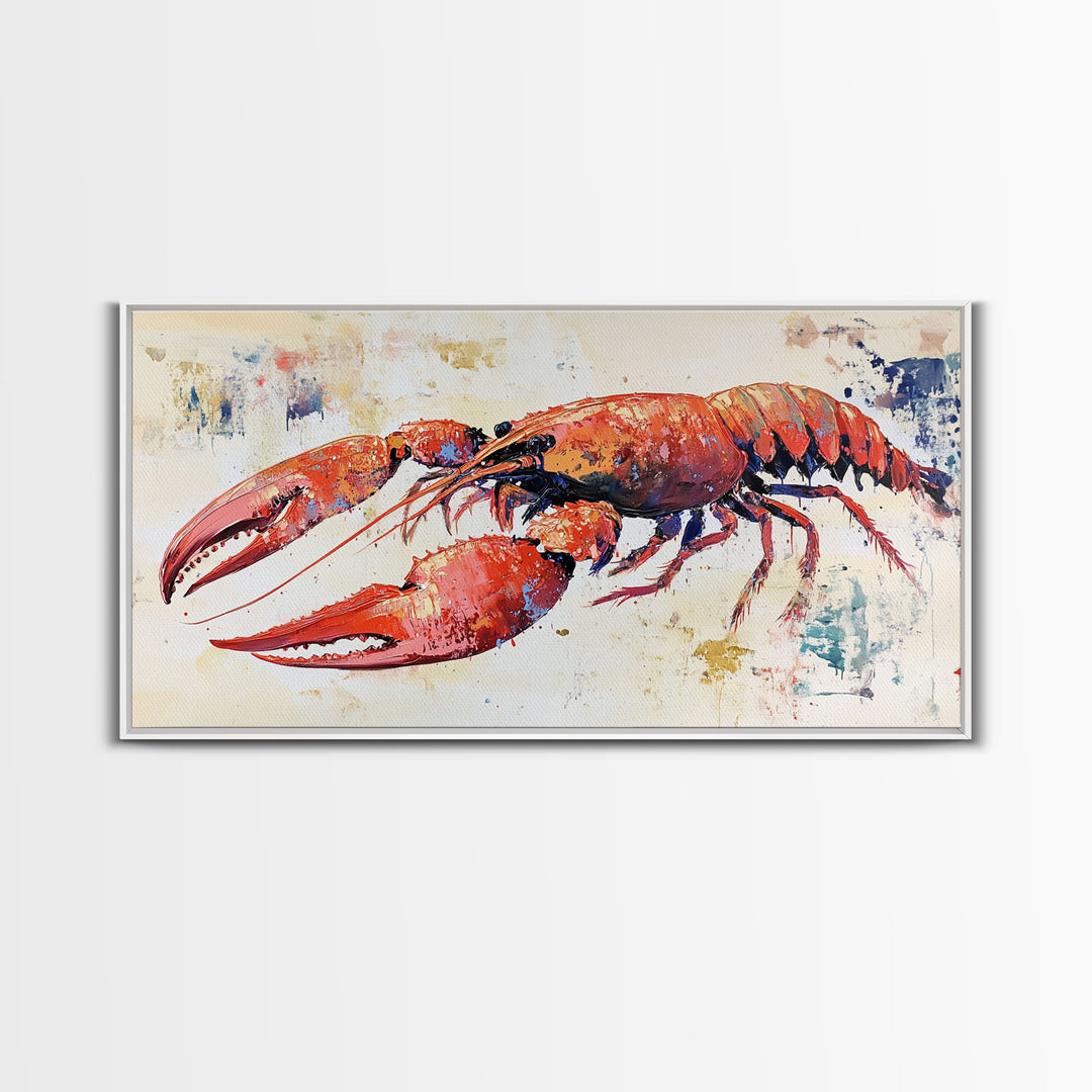 Crayfish Painting, Seafood Art, Rustic Wall Art, Coastal Kitchen Decor, Fishing Art, Nautical Decor, Long Narrow Wall Art, Canvas Print