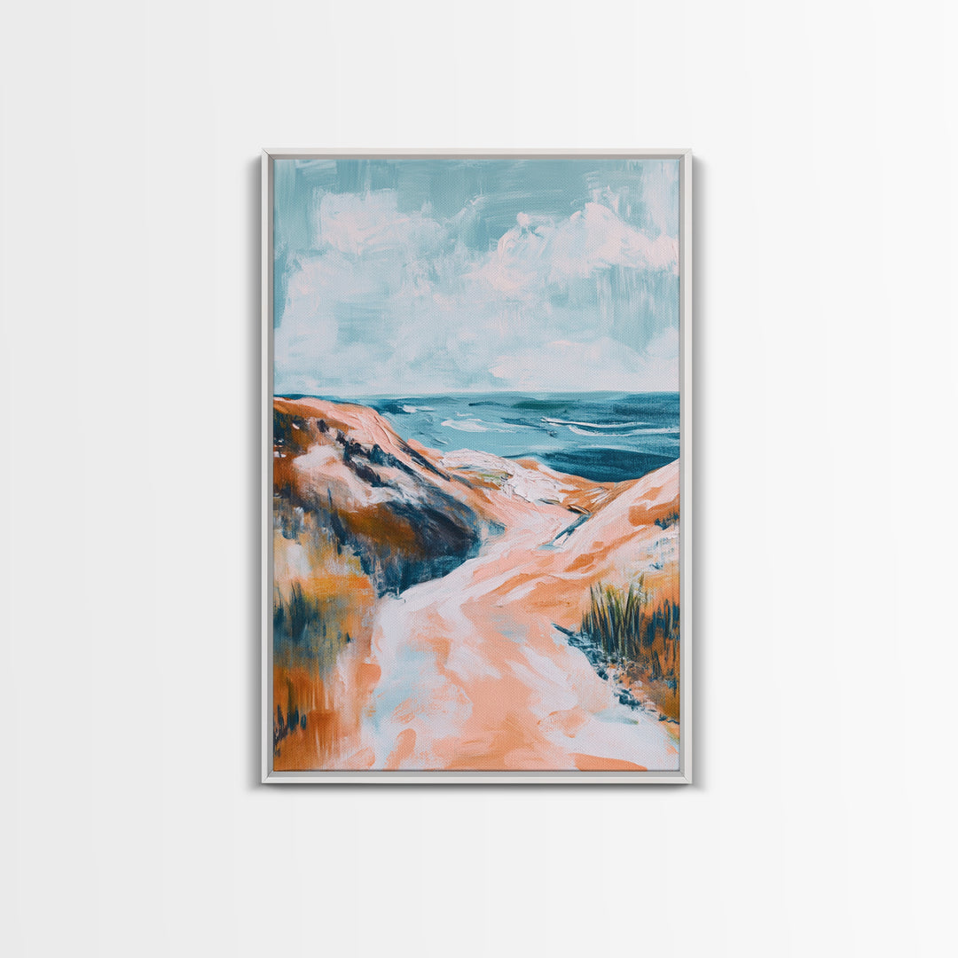 Coastal Landscape Art, Seascape Painting, Beach Dunes Art, Ocean View, Nautical Decor, Coastal Decor, Framed Canvas Print