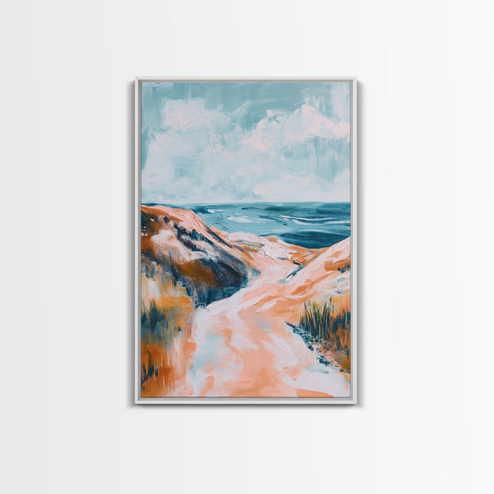 Coastal Landscape Art, Seascape Painting, Beach Dunes Art, Ocean View, Nautical Decor, Coastal Decor, Framed Canvas Print