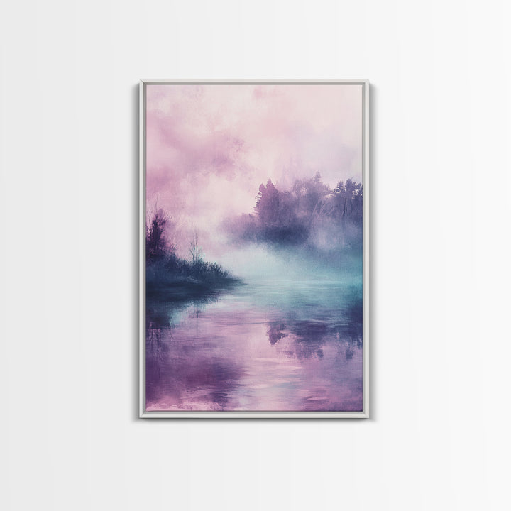 Pink Fog, moody art, landscape painting, light pink wall art, ethereal decor, minimalist art, framed canvas print, wabi sabi art