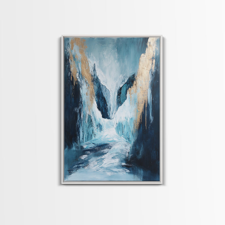 Abstract Glacier, wabi sabi art, zen wall art, blue and green wall art, minimalist art, Framed Canvas Print